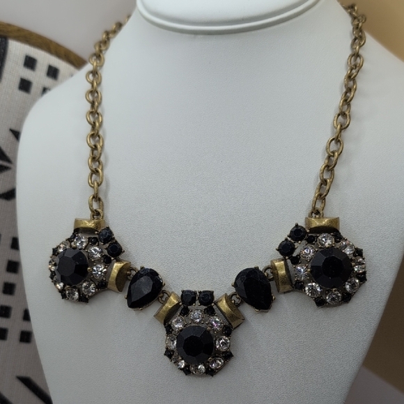 J. Crew Dark Blue Black and Gold Floral Necklace - Picture 1 of 5